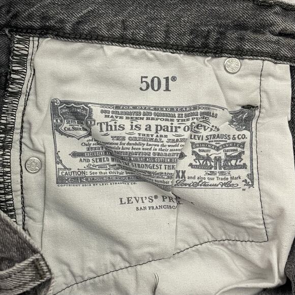 LEVIS Premium 501 Shorts Womens 26 Button Fly High Rise BIG E Distressed Denim - Picture 11 of 12